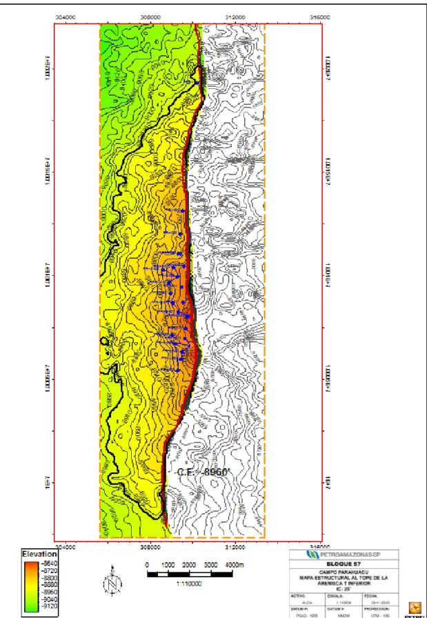 FIGURA 1.3 MAPA ESTRUCTURAL AL TOPE DE LA ARENA “T” INFERIOR  