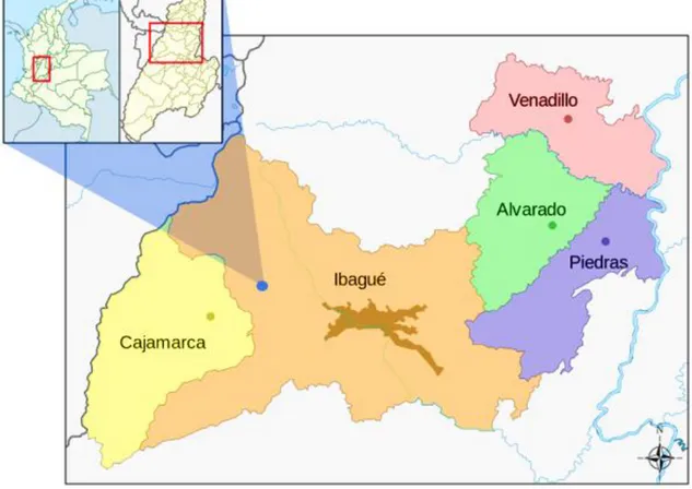 Figura 6. Localización de Ibagué en Tolima.  Fuente: Enciclopedia Libre Wikipedia, (2019) 