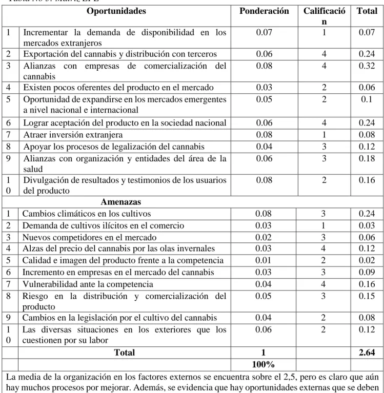 Tabla No 5: Matriz EFE 