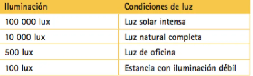 Figura 9.  Ejemplos de distintos niveles de iluminación.  Axis Communications, (2015)
