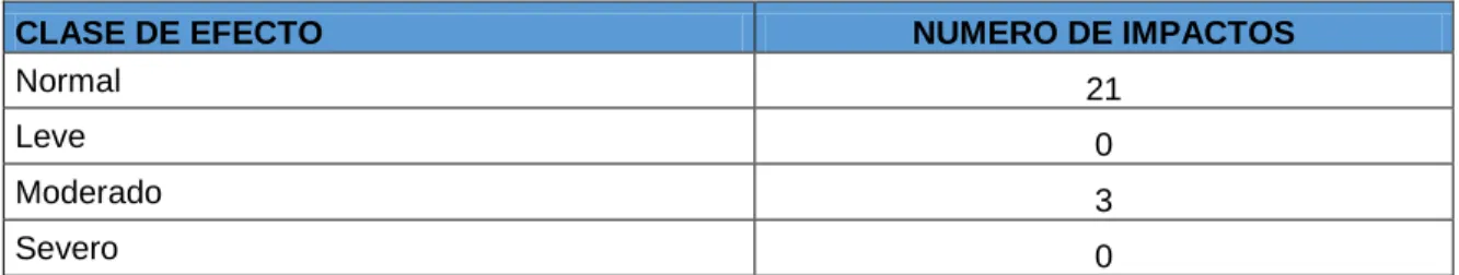 Tabla 4 Clasificación de la clase de impactos 