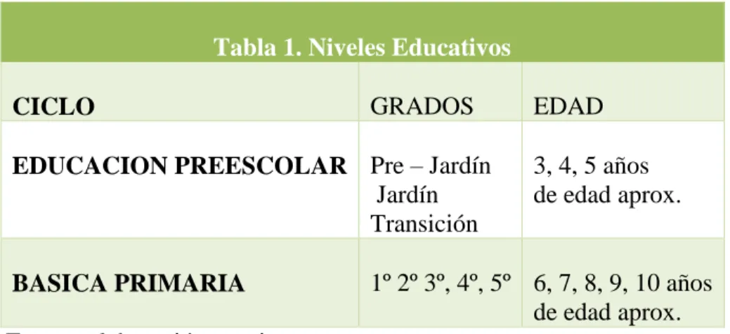 Tabla 1. Niveles Educativos 