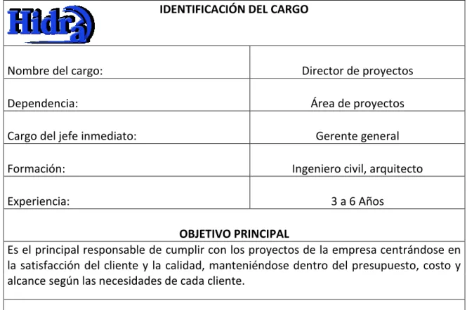 Cuadro 8. Manual de funciones para el cargo Director de Proyectos 