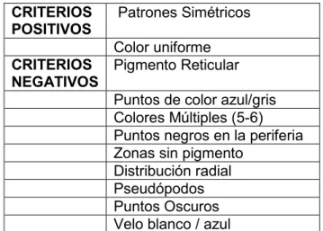 Tabla 1.3 Puntuación en la lesión cutánea, Regla de los 7 Puntos. 