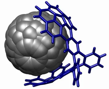 Fig. 2.5. Estructura cristalina de C 60  rodeado por una pinza molecular, a través de interacciones  π-π aromáticas