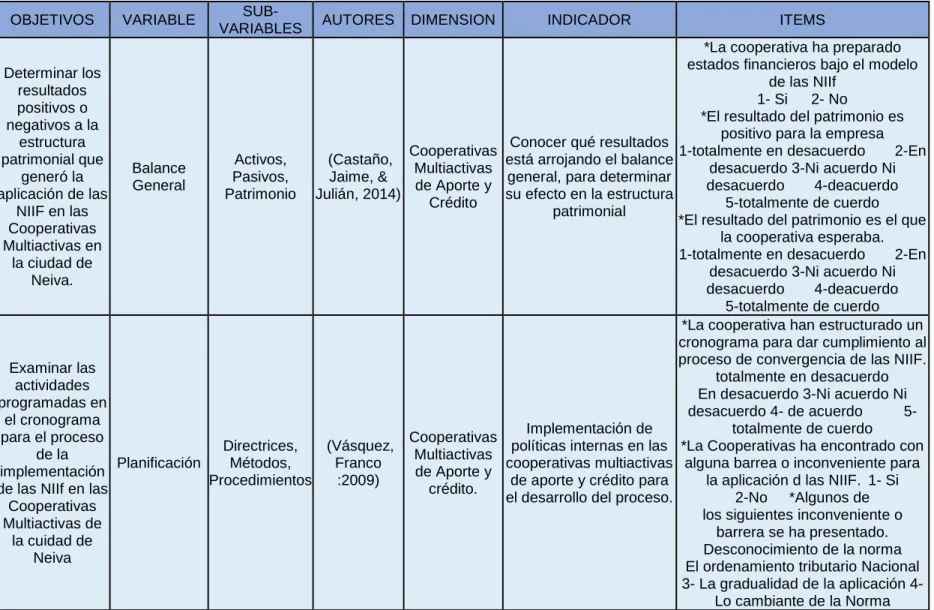 Cuadro 4.  Proceso de Operacionalización de variables  