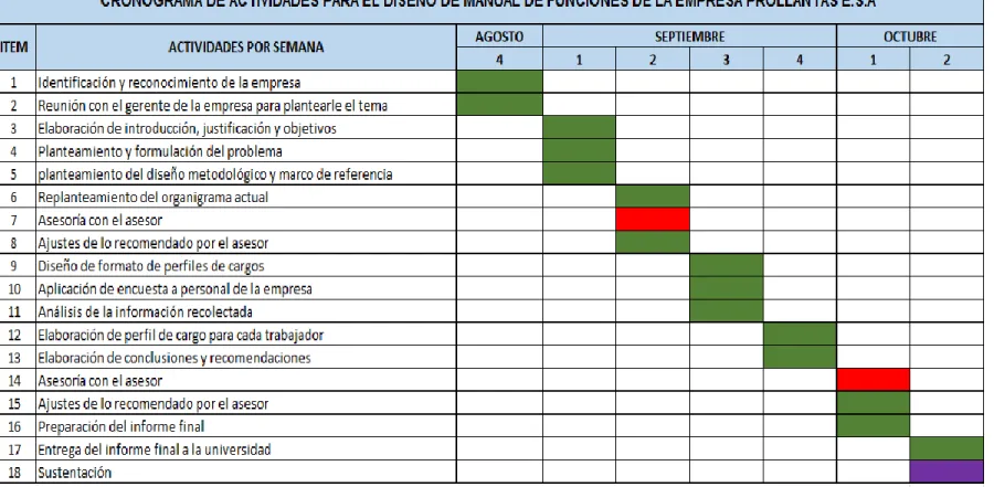 Tabla 1. Cronograma de actividades 