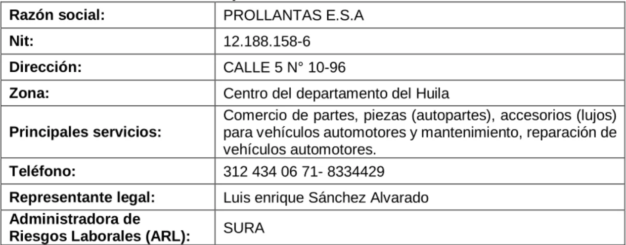 Tabla 2. Identificación de la empresa 