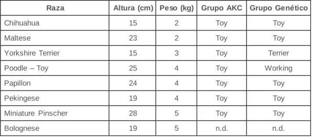 Tabla 1 Razas que pueden estar en mayor riesgo de MMVD. 