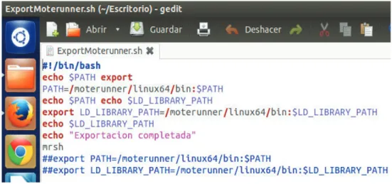 Figura A-4 Script para exportación de las variables de entorno y ejecución del servidor Moterunner Shell MRSH 