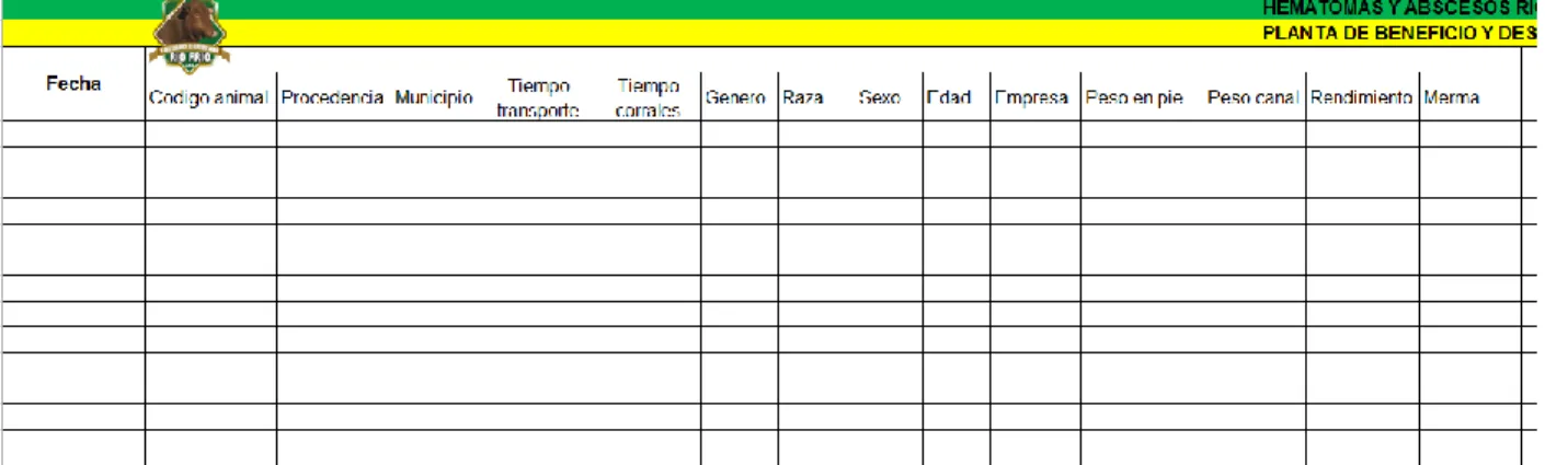 Tabla 5. Formato usado para la recolección de datos en la PIBDRF. (1 de 2) 