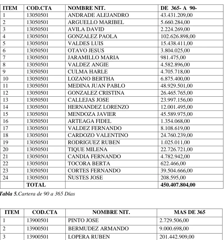 Tabla 6.Cartera de más de 365 Días