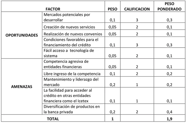 Tabla 6. Matriz de Evaluación de Factores Externo  