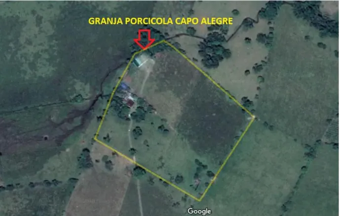 Figura 2. Mapa geográfico Granja Porcícola Campo Alegre. Fuente google maps. Adoptado por autores