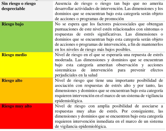 Tabla 7: Niveles de riesgo e interpretación 