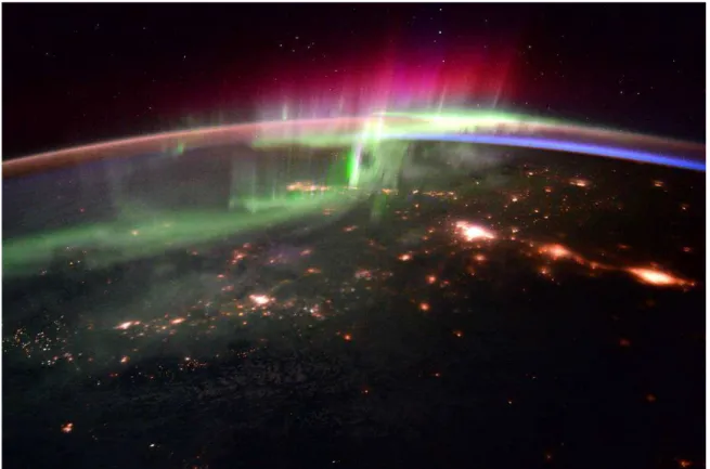 Figure 1.1: Photograph of an aurora taken from the International Space Station on January 20, 2016 (Credit: ESA / NASA).