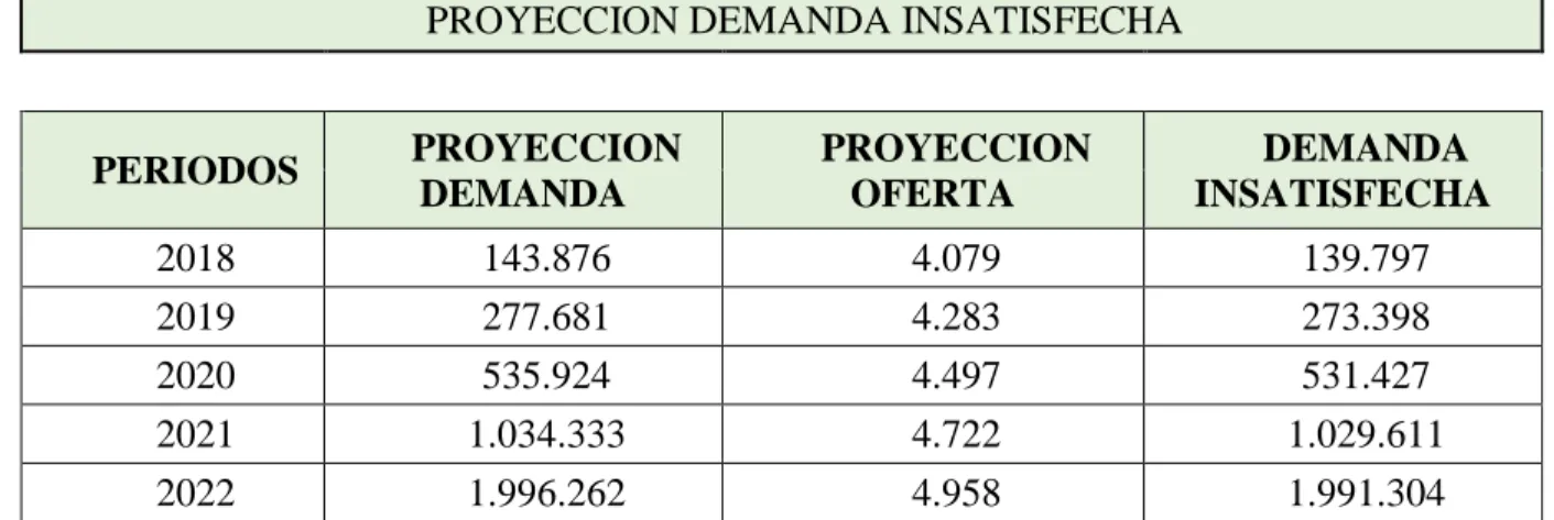 Tabla 13. Proyección de la demanda potencial insatisfecha. 