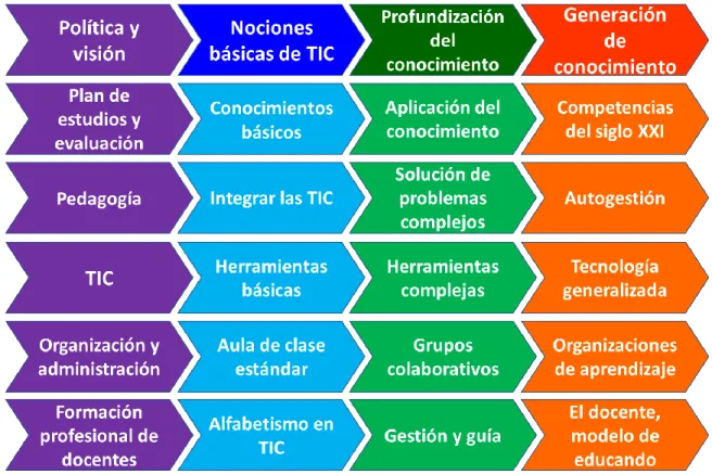 Figura 2-2: Enfoques y funciones Competencias TIC. 
