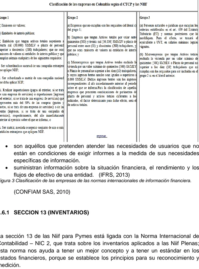 Figura 3 Clasificación de las empresas de las normas internacionales de información financiera.