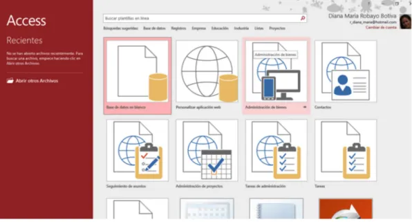 FIGURA 6. Inicio Microsoft Access 2013. Elaboración propia.