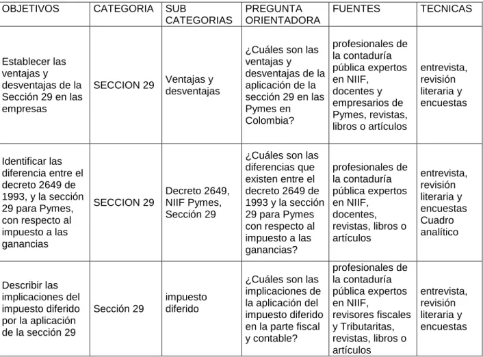 Cuadro 2: Matriz de Categorización 
