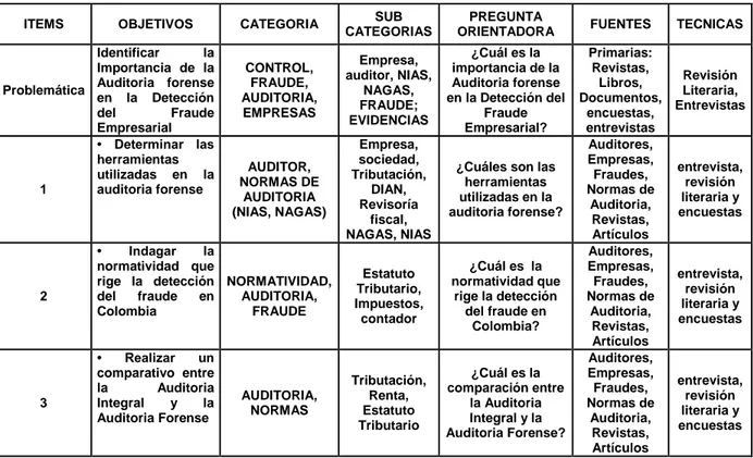 Cuadro 7: Cuadro de Categorización