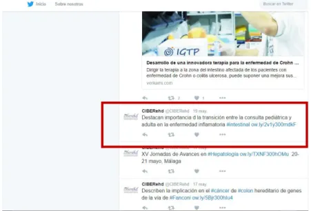 Figura 7. Noticia publicada en el Twitter @Ciberehd durante mi estancia en el departamento de  Comunicación