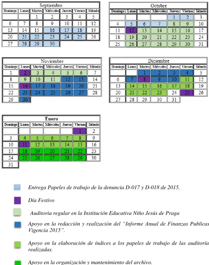 Figura 3. Cronograma de Actividades en la Contraloría Municipal de Ibagué 