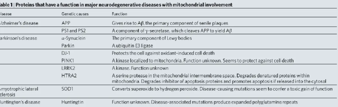 Figura  5.  Taula  de  classificació  on  es  relacionen  una  sèrie  de  proteïnes  i  la  funció  que  desenvolupen  en  les  malalties  neurodegeneratives  més  comuns
