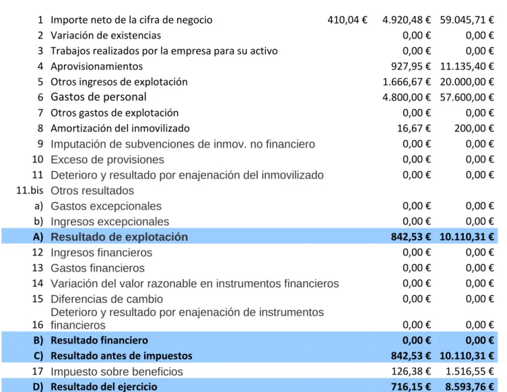 Tabla 8: Estado de resultados con subvención parcial. 