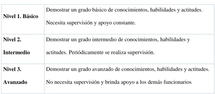 Tabla 1 Niveles de competencia 