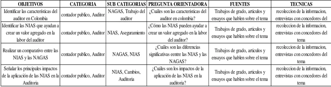 Cuadro 3: Matriz de Categorización  