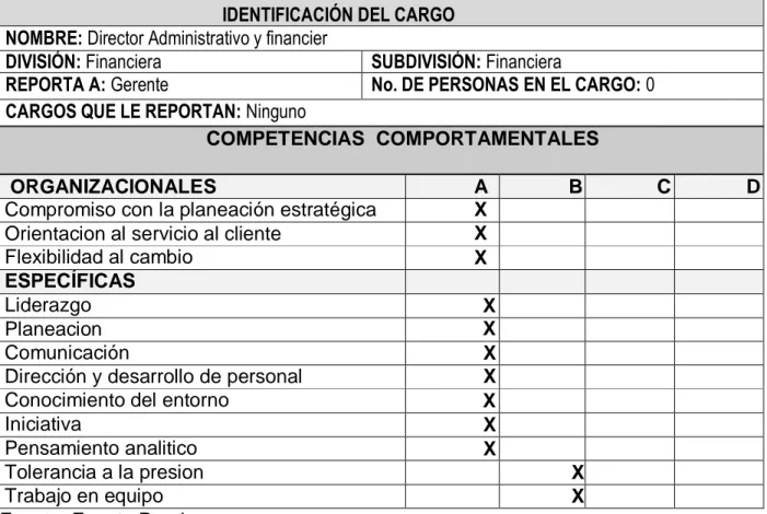 Cuadro 6. Ajustes de Competencias para el perfil de Director Administrativo y Fin. 