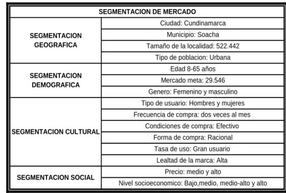 Tabla 5: segmentación de mercado 