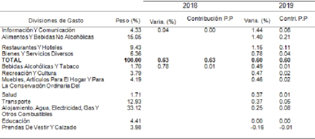 Figura 2: IPC variación mensual según divisiones de gasto Enero 2018-2019 Fuente: 