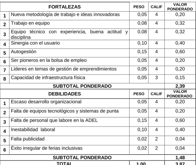 Tabla 5 – Matriz de evaluación de factores internos 