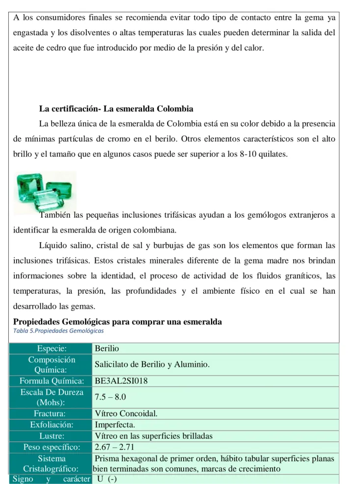 Tabla 5.Propiedades Gemológicas 
