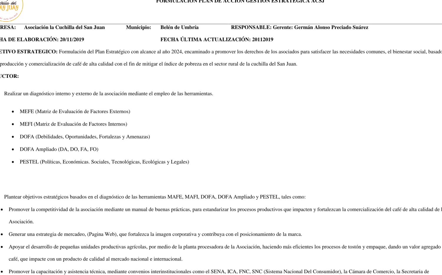 Tabla 9 Plan de Acción 