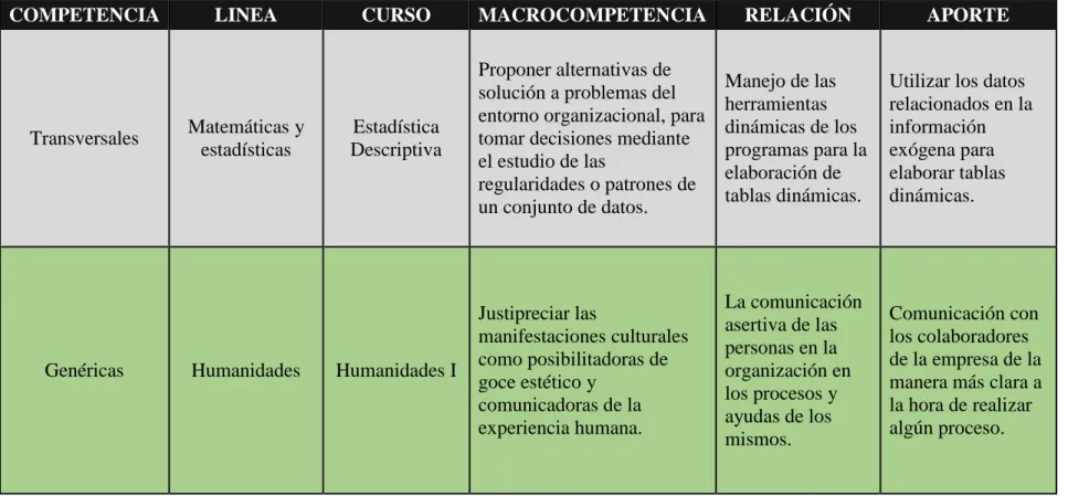 Tabla 2 Elementos plan de estudio Fuente: Elaboración propia 