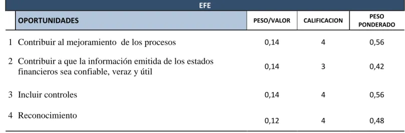 Tabla 5 .   Matriz EFE 