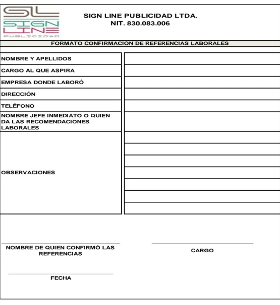 Figura No.12 -  Formato Confirmación de Referencias Laborales 