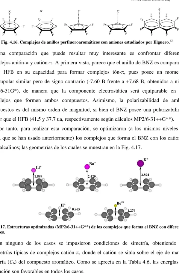 Fig. 4.16. Complejos de anillos perfluoroaromáticos con aniones estudiados por Elguero