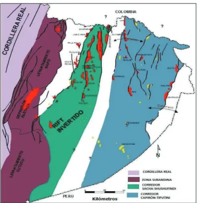 Figura 3. División de la cuenca Oriente (Baby, et al., 2004) 