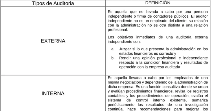 Cuadro 7: Tipos de Auditoria 