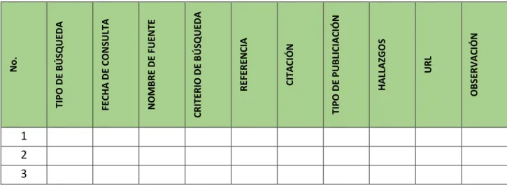 Tabla 3. Formato bitácora de búsqueda 