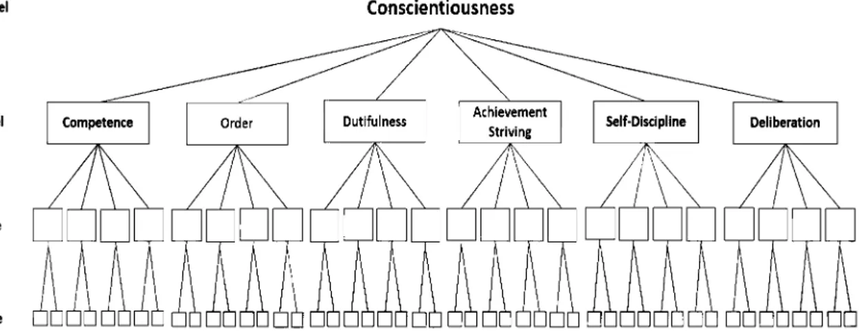Figure 1. Representation of a hierarchical  m o d e l of personality  organization.  A d a p t e d from &#34;Hierarchical organization of personality  and prediction of behavior,&#34; by S