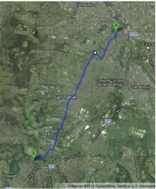 Fig.  15: Ruta establecida para el recorrido de la prueba. Fuente: Google  Maps.