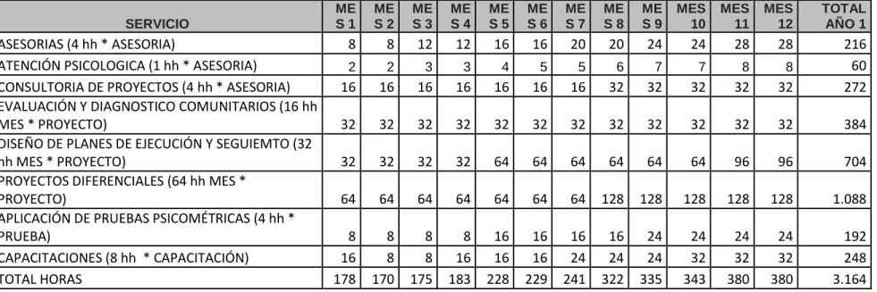 Tabla 4 Capacidad laboral 360 horas primer año 