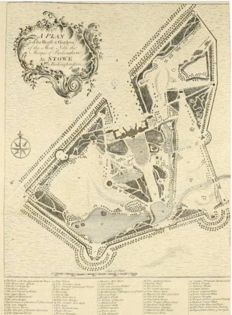 Figura  3. Plano del jardín de Stowe. Planta del parque con las transformaciones llevadas a cabo por William Kent