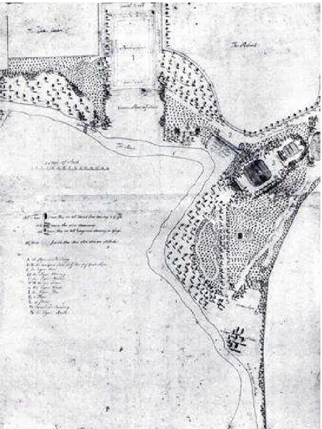 Figura 4. Plano del jardín de Rousham. 1737. Fuente: Hertfordshire Gardens Trust  http://www.hertsgardenstrust.org.uk 